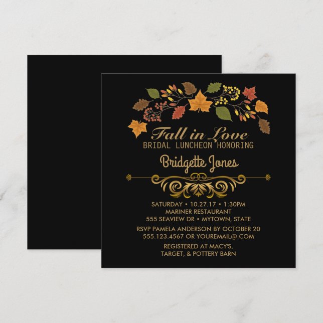 Convite Queda no Chá de casamento de outono de Bridal Brid (Frente/Verso)