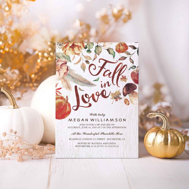 Convite Queda no Chá de fraldas de abóbora de outono (Fall In Love Autumn Harvest Fall Inspired Baby Shower Invitations)