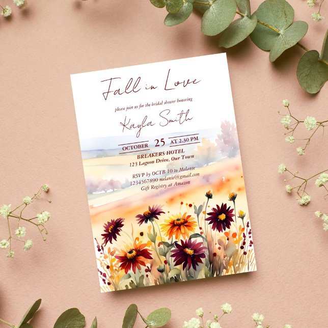 Convite Queda no chá de panela de dahlias laranja burgundy (Fall in love burgundy orange dahlias bridal shower template invitation instant download fall themed)