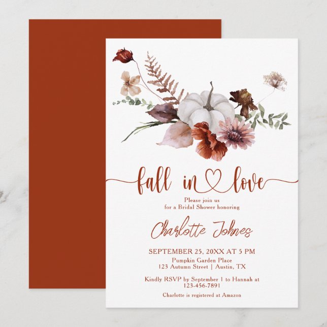 Convite Queda no Chá de panela Floral Fall Rust (Frente/Verso)