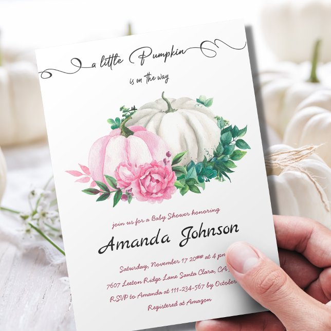 Convite Queda Pequeno Chá de fraldas Rosa Pumpkin Floral (Criador carregado)