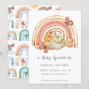 Convite Queda Pumpkin Foliage Arco-Íris Mostarda Pêssego