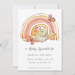 Convite Queda Pumpkin Foliage Arco-Íris Mostarda Pêssego B