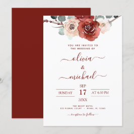 Convite Queda Romântica de Casamento Eucalyptus Burgundy