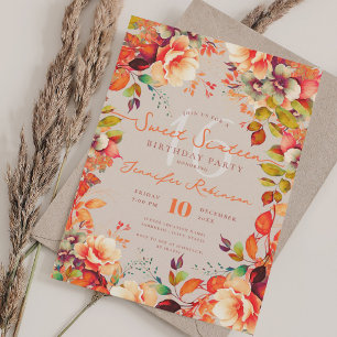 Convite Queda Romântica Jardim Floral Sweet 16 Champanhe