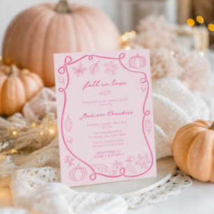 Convite Queda Rosa Quente Desenhada À Mão Em Chá de panela