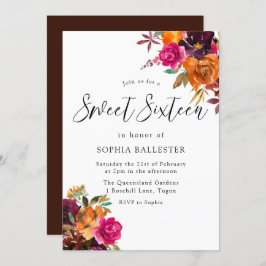 Convite Queda rustica de outono Aquarela Floral Sweet 16
