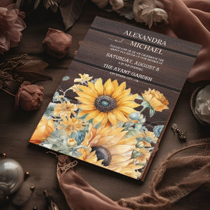 Convite Queda Watercolor Sunflower Wed
