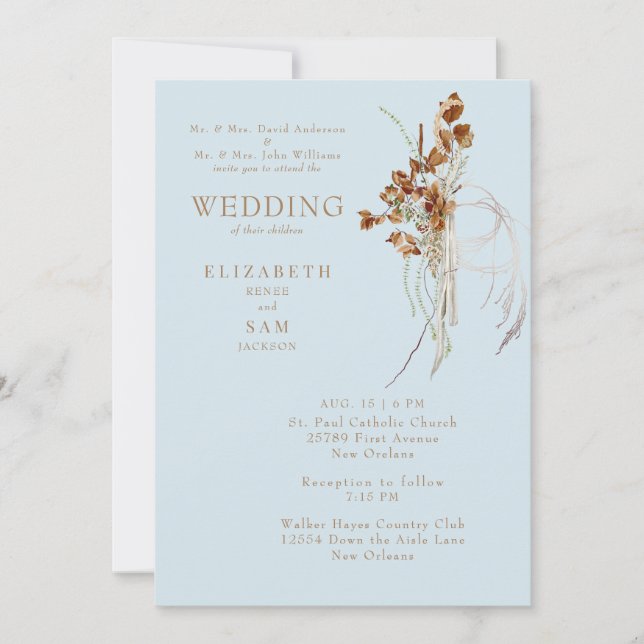 Convite Queda Wispy Boho Sky Blue Ambos os Pais II (Frente)