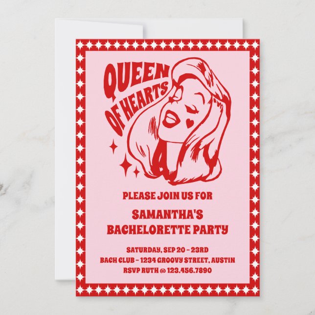 Convite Queen of Hearts Bachelorette Party Itinerary (Frente)