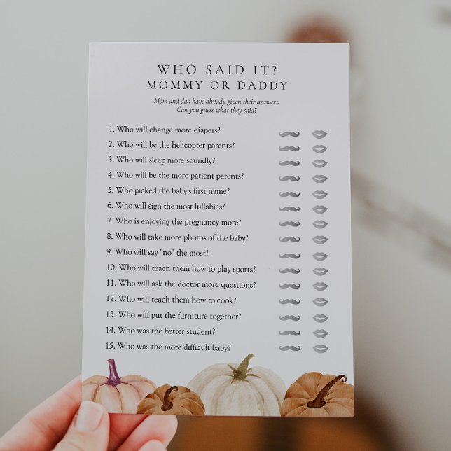 Convite Quem disse isso Mamãe ou Pai Pumpkin Game Card (Criador carregado)