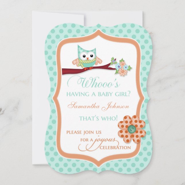 Convite Quem está tendo uma menina? Aqua e Peach (Frente)