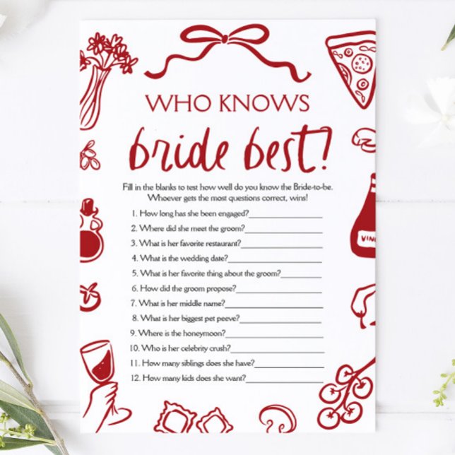 Convite Quem Sabe Mais Sobre a Noiva Jogo para Chá de Noiv (Amore Who Knows The Bride Best Bridal Shower Game)