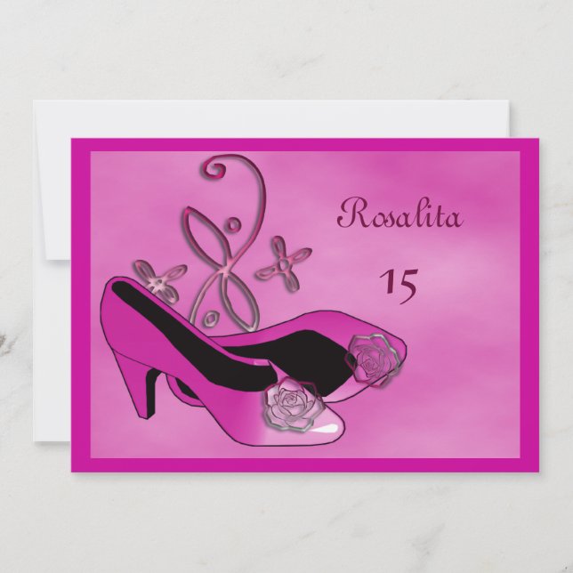 Convite Quente cor-de-rosa Quinceanera 15 Birthday (Frente)