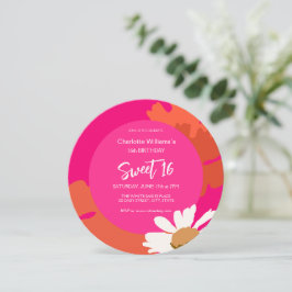 Convite Quente Rosa e Laranja Floral Sessenta Festas de an