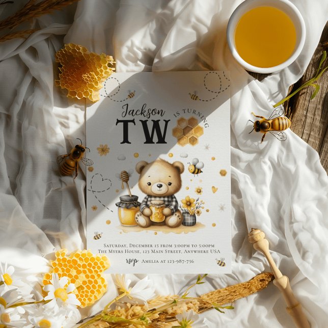 Convite Querida Abelha 2 ruas Festa de aniversário de Urso (Criador carregado)