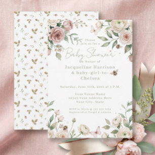 Convite Querida Bebê Menina para Abelha Rosa Floral Rosa e