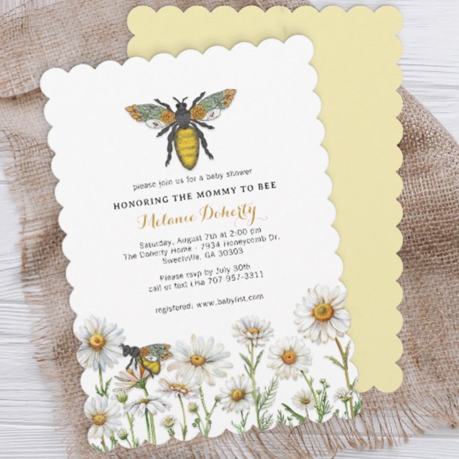 Convite Querida Bee Bumblebee Chá de fraldas de flores sil (Bumblebee Baby Shower Invite)