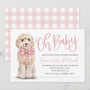 Convite Querida! Cachorro Cachorro Rosa Rosa Gingham Chá