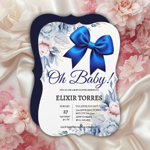 Convite Querida! Chá de fraldas Azul Floral Elegante