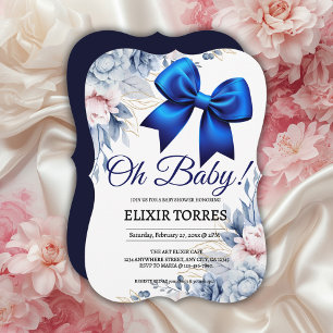 Convite Querida! Chá de fraldas Azul Floral Elegante