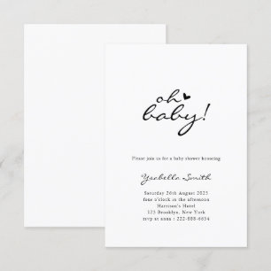 Convite Querida! Chá de fraldas de Script de Coração Mínim