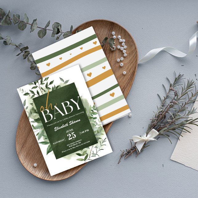 Convite Querida! Chá de fraldas Greenery Watercolor (Oh Baby! Greenery Watercolor Baby Shower Invitation)
