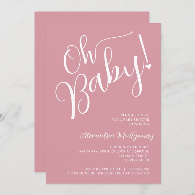 Convite Querida! Chá de fraldas Rosa (Frente/Verso)