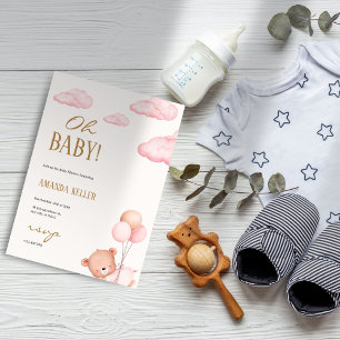Convite Querida! Chá de Urso Bebês de Nuvem Rosa Suave