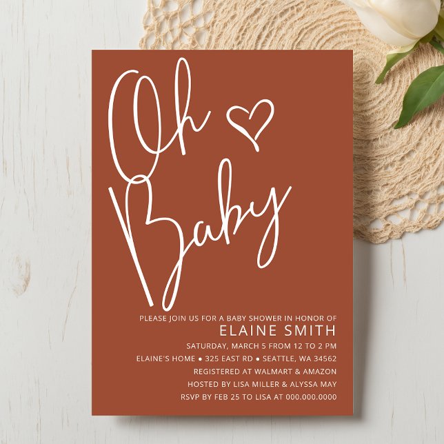 Convite Querida Cute Terracotta Gênero Chá de fraldas neut (Oh Baby Cute Terracotta Gender Neutral Baby Shower Invitation)