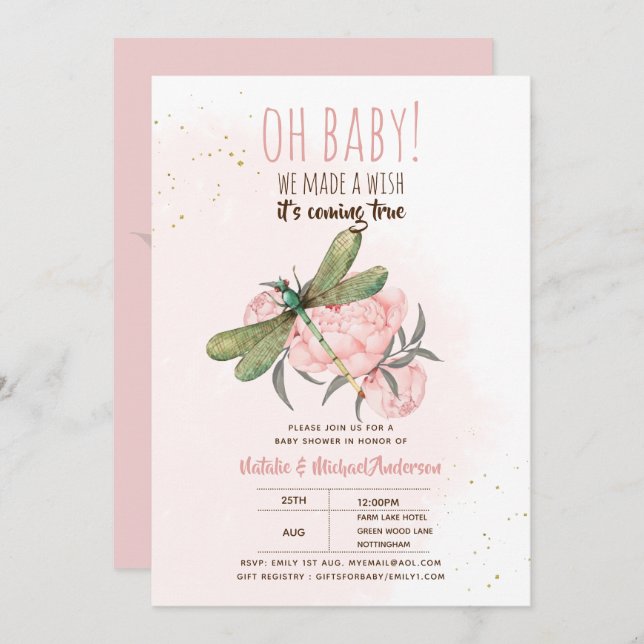 Convite Querida DRAGONFLY Faça Um Chá de fraldas Falso (Frente/Verso)