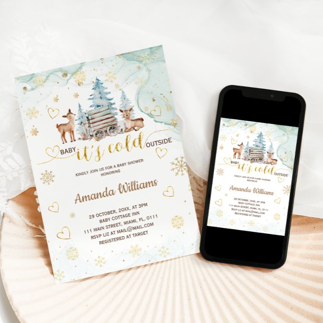 Convite Querida, é fria fora do Chá de fraldas de aquarela (Criador carregado)