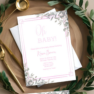 Convite Querida Elegante Greenery e Chá de fraldas Rosa