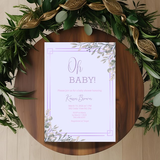 Convite Querida Elegante Greenery e Chá de fraldas Rosa (Criador carregado)