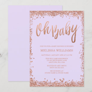 Convite Querida Lilac Faux Rosa Dourado Chá de fraldas Gli