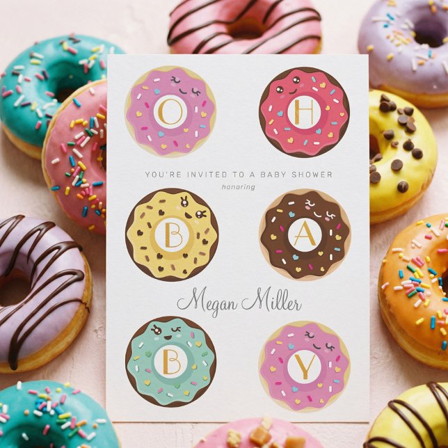 Convite Querida Rosquinha doce Chá de fraldas (Oh Baby Sweet Cute Donut Sprinkle Girl Baby Shower Invitation)