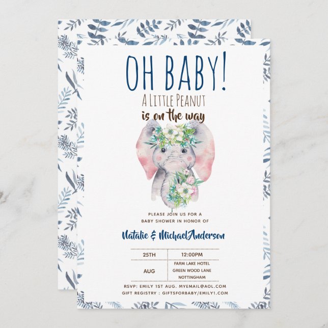 Convite Querida Um Pequeno Elefante De Amendoim Boho Chic  (Frente/Verso)