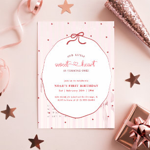 Convite Queridinha Laço Rosa Primeiro Aniversário