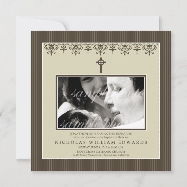 Convite querido do baptismo do Sepia do Victorian (Frente)