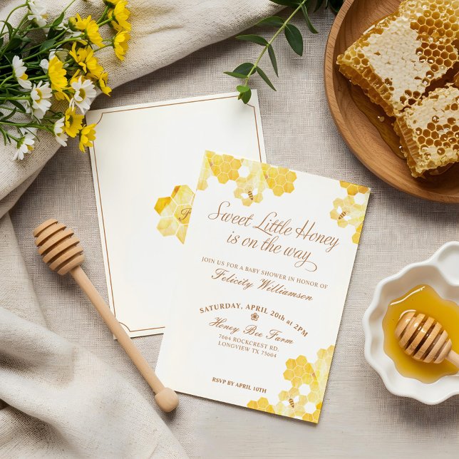 Convite Querido Mel No Caminho | Chá de fraldas de abelhas (Sweet Little Honey On The Way | Bee Baby Shower Invitation)