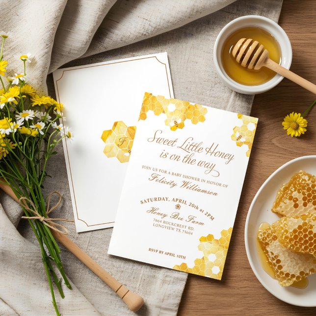 Convite Querido Mel No Caminho | Chá de fraldas de abelhas (Sweet Little Honey On The Way | Bee Baby Shower Invitation)