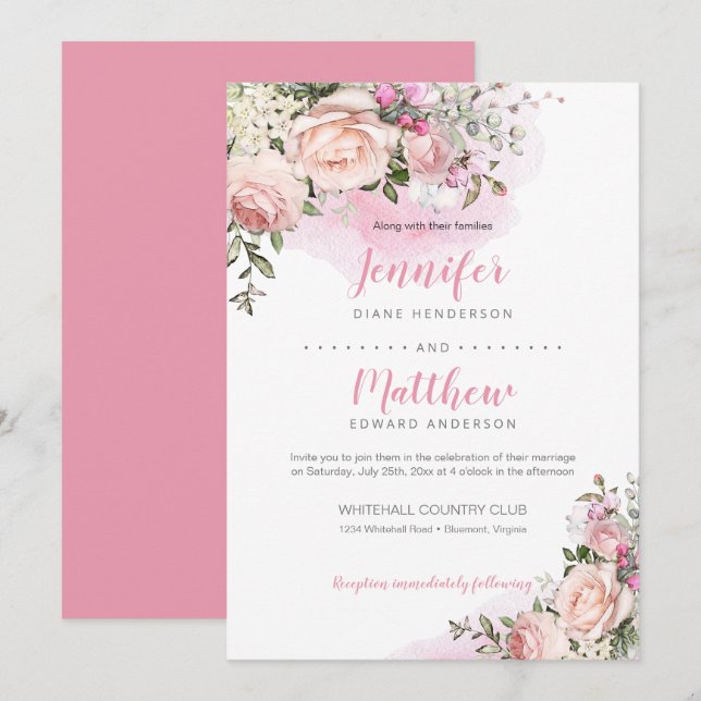 Convite Querido Rubor | Fundo Rosa | Casamento (Frente/Verso)
