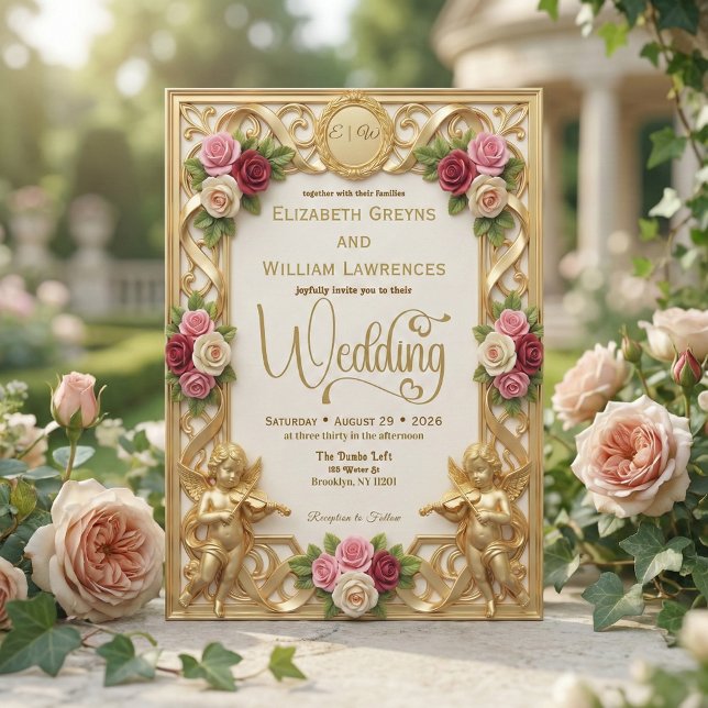 Convite Querubim de Jardim da Era Regencial com Monograma  (Criador carregado)