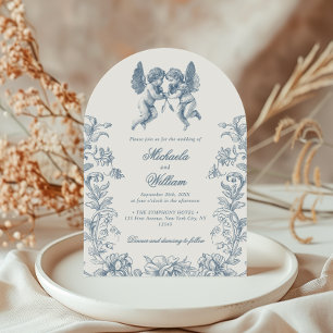 Convite Querubins e Flores Rococó Antigo Casamento Azul