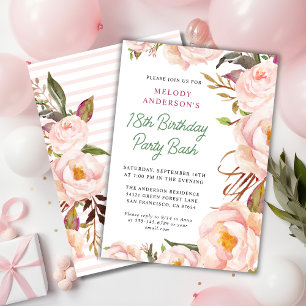 Convite Quic Blush Floral Cor-de-Rosa, Aniversário Bash Co
