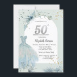 Convite Quic Dress Winter 50º aniversário<br><div class="desc">Vestido elegante sobre um fundo verde empoeirado.</div>