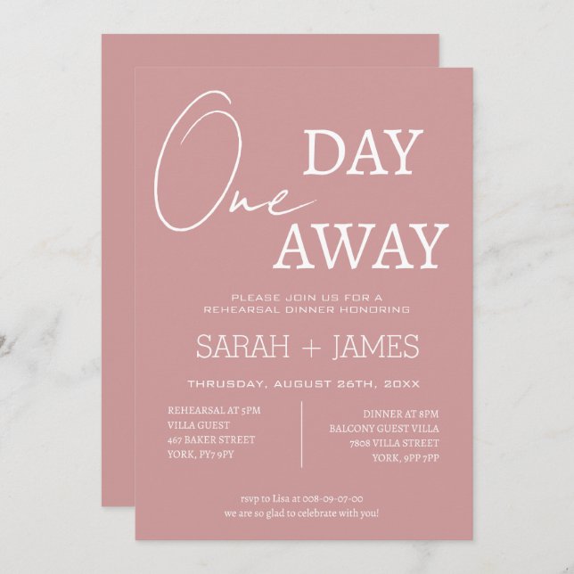 Convite Quic Dusty Rosa Um Dia Fora do Janto de Ensaio (Frente/Verso)