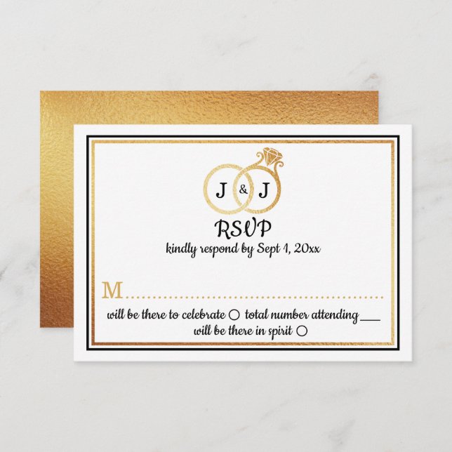 Convite Quic Faux Gold Foil Monogramas Casamentos (Frente/Verso)