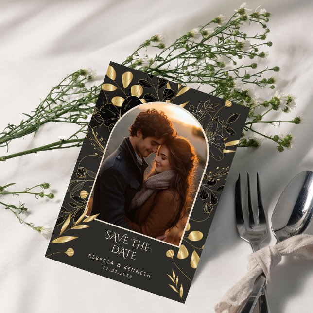 Convite Quic Floral Dourado Luxurioso - Duas Fotografias S (Criador carregado)