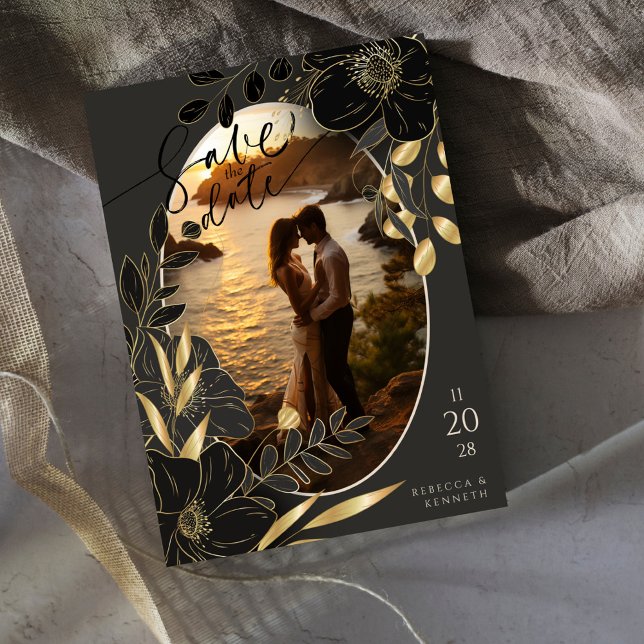 Convite Quic Floral Dourado Luxurioso - Duas Fotografias S (Criador carregado)